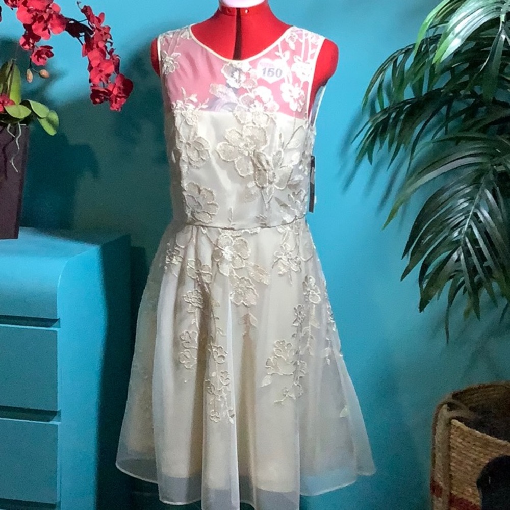 Tahari Champagne Gold Dress Size 10